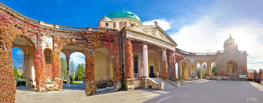 Mirogoj cemetery monumental arcades panorama, Zagreb, Croatia
