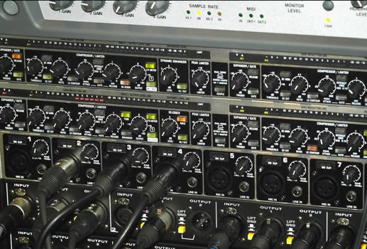 closeup of an audio effects rack