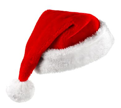 Single Santa Claus red hat isolated on white background