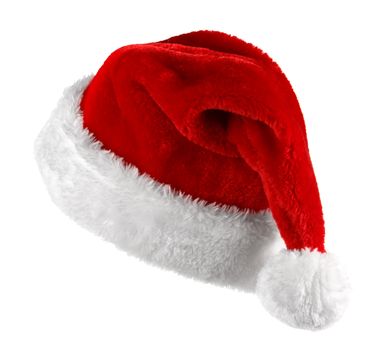 Single Santa Claus red hat isolated on white background