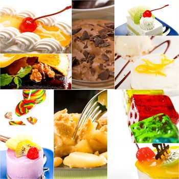 dessert cake and sweets collection collage bright mood