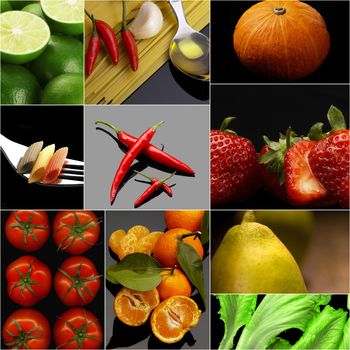 Organic Vegetarian Vegan dietetic  food collage  dark mood