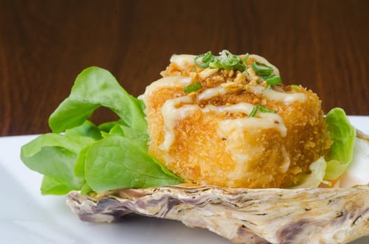 japanese cuisine. fried tofu on background