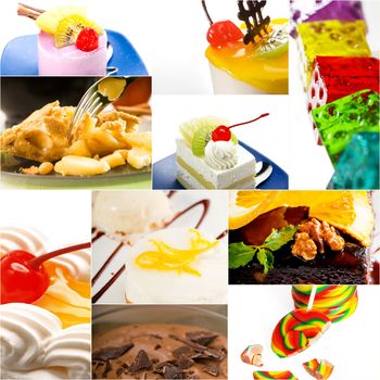 dessert cake and sweets collection collage bright mood