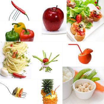 Organic Vegetarian Vegan dietetic  food collage  bright  mood