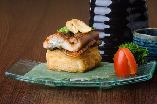 japanese cuisine. unagi or eel on background