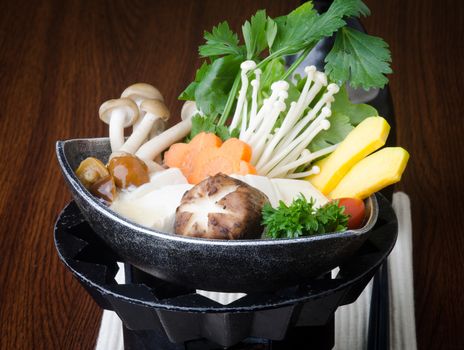 japanese cuisine. hot pot on background