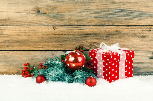 Christmas decoration over wooden background