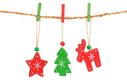 Christmas decorations hanging isolated on white background