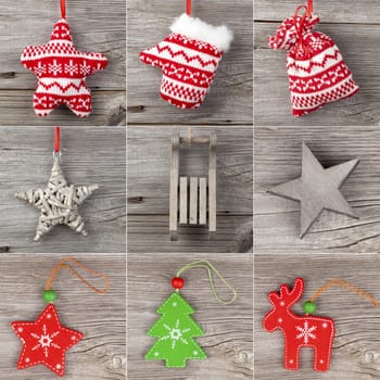 Christmas decoration set, on wooden background