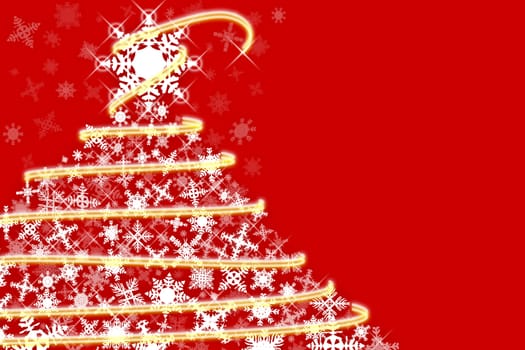 Red and white, christmas tree, made with lots of snowflakes with yellow lights, enjoy your holidays