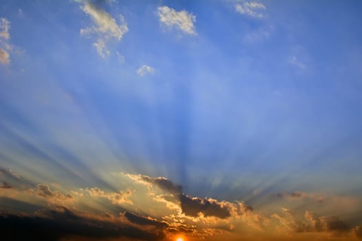 A landscape sunset with nice sunrays.