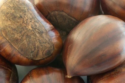 raw natural macro of chestnuts in studio