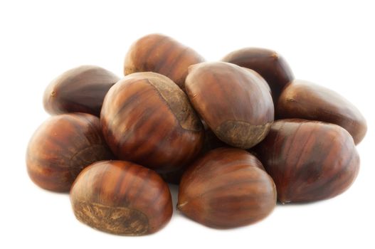 raw natural macro of cooked chestnuts in studio