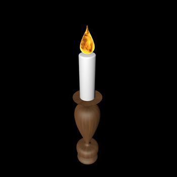 Candle lit in total darkness, 3d render