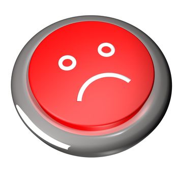 Sad face on red button, 3d render