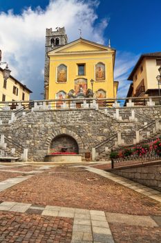 square and church in Pontedilegno, small town in Val Camonica, Lombardy, Italy