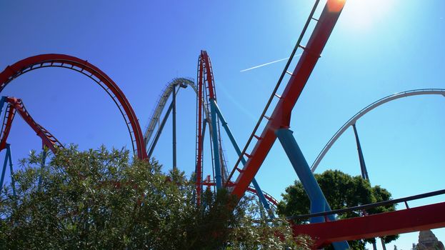 Fantastic rides in nice park PortAventura, Salou, Spain