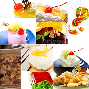 dessert cake and sweets collection collage bright mood