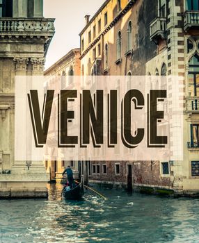A Retro Style Poster For Venice Italy With A Gondola In The Grand Canal