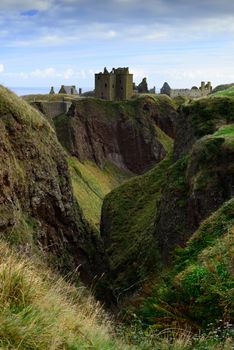 Dunnottar Castle with blue sky background in Aberdeen, Scotland