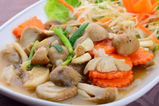 Fried mushroom in oyster sauce, Thai food