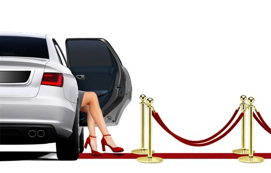 Limousine on Red Carpet Arrival with Sexy Leg