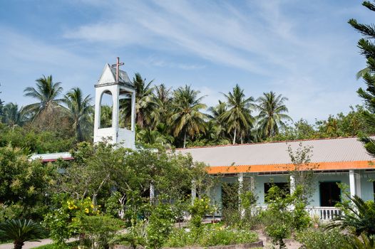 Catholic church & rectory's house at countryside, Bentre province, Vietnam, Southeast Asia