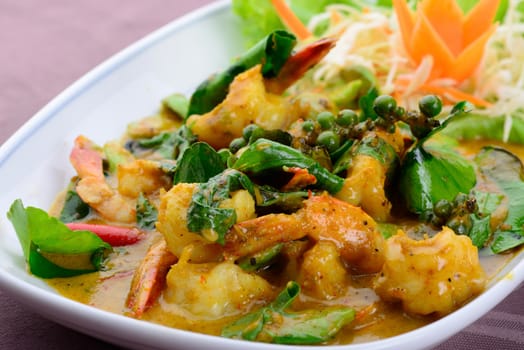 Stir fried shrimp with chili paste, Thai food