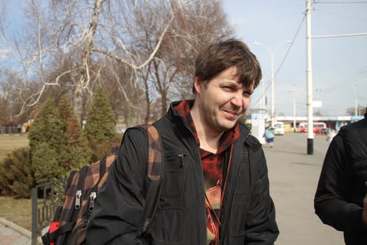 Krasnodar, Russia - March 23, 2012. Journalist Andrew Kozenko in Krasnodar airport while traveling together with environmentalists to the cottage Governor Tkachev