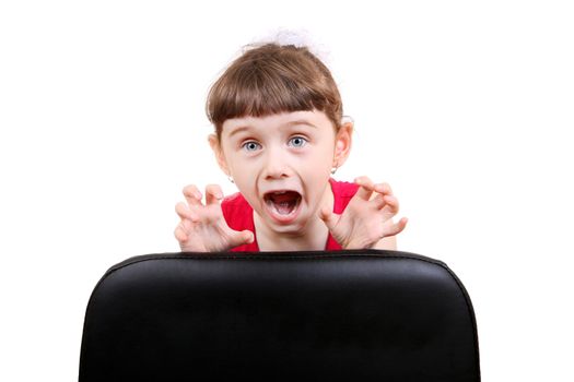 Frightened Little Girl Isolated on the White Background