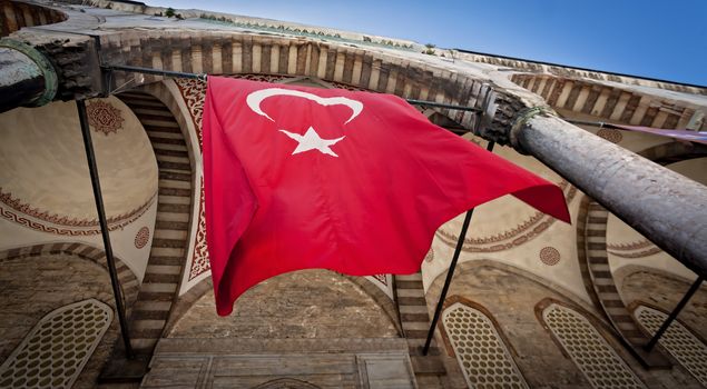 Red Flag of Turkey at Blue Mosque in Istanbul