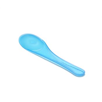 blue plastic spoon on a white background