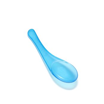 blue plastic spoon on a white background