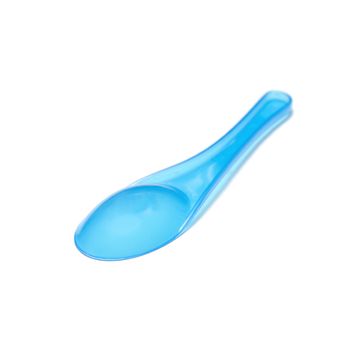 blue plastic spoon on a white background