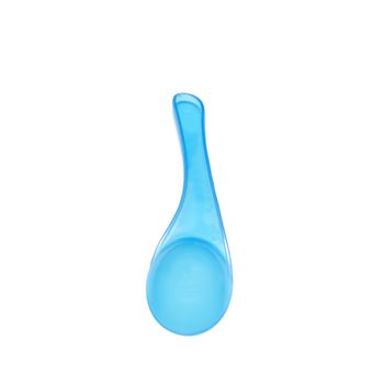 blue plastic spoon on a white background