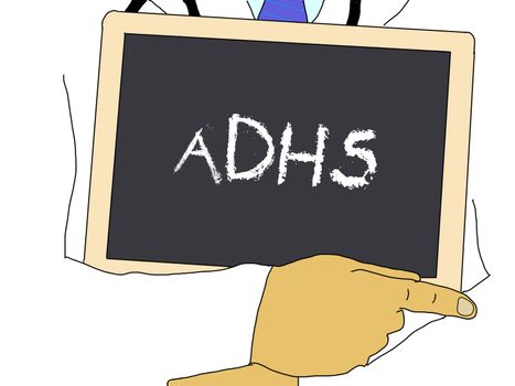 Illustration: Doctor shows information: adhs