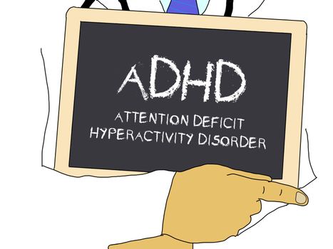 Illustration: Doctor shows information: adhd