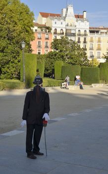 Human statue without face at Oriente square in Madrid, Spain. 