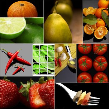 Organic Vegetarian Vegan dietetic  food collage  dark mood