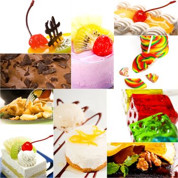 dessert cake and sweets collection collage bright mood