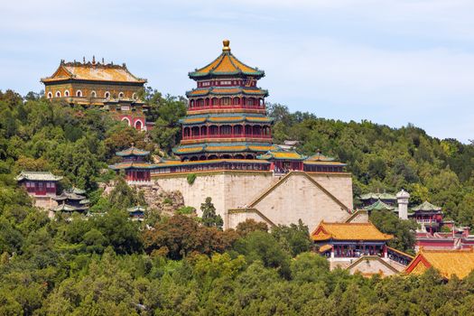 Longevity Hill Tower of the Fragrance of the Buddha Orange Roofs Summer Palace Beijing China