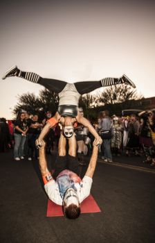 TUCSON, AZ/USA - NOVEMBER 09: Two unidentified performers at the All Souls Procession on November 09, 2014 in Tucson, AZ, USA.