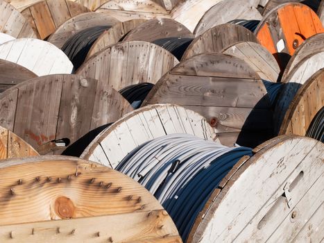 power line cables on wooden spools