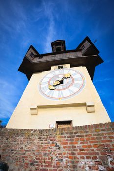 Graz, Austria - January 16, 2011: Uhrturm old clock tower in Graz, Styria, Austria