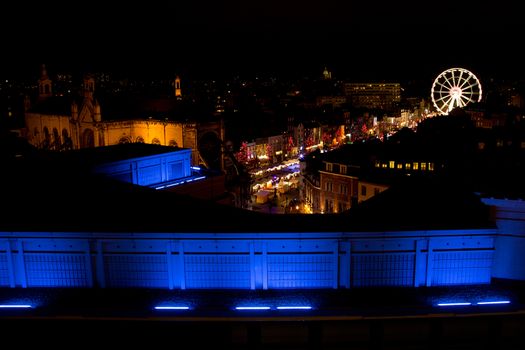 The buildings of Brussels are illuminated during the winter wonders happening