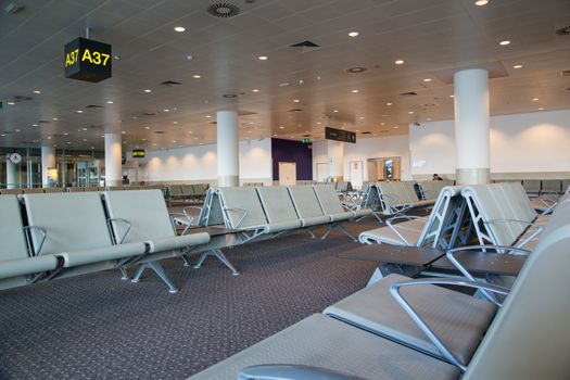 Old green departure lounge at the airport