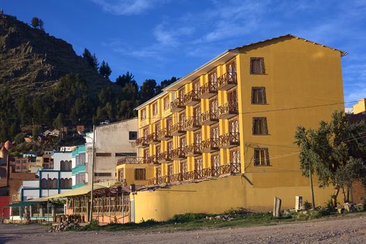 COPACABANA, BOLIVIA - OCTOBER 17, 2014: Hotel Estelar del Titicaca on the shore of Lake Titicaca in the small tourist town on October 17, 2014 in Copacabana, Bolivia