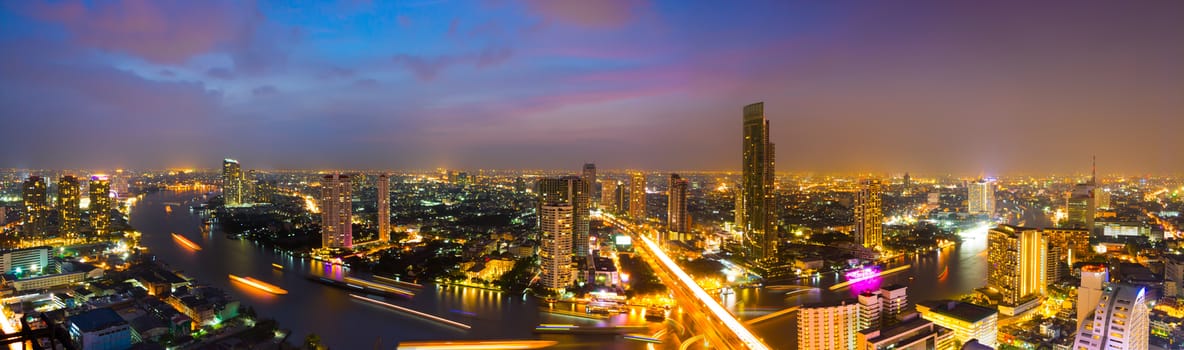 Panorama view of Bangkok city at nighttime