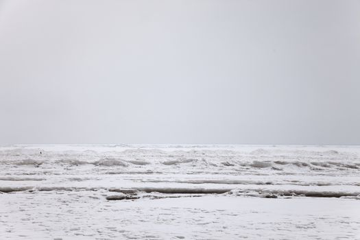 Frozen sea in cold winter weather